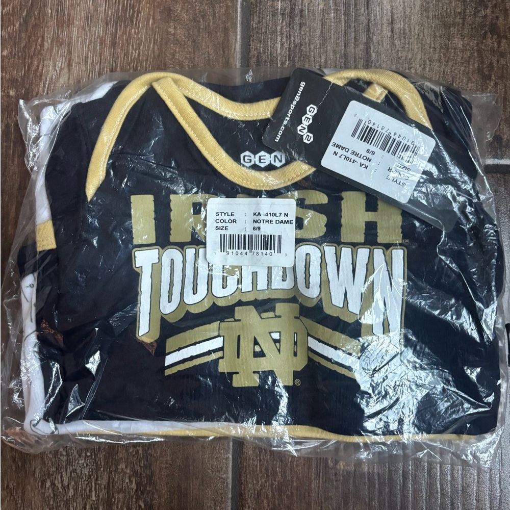 Pack of 3 Kids Irish Notre Dame Touchdown Onesie - Black and Gold - 6-9M